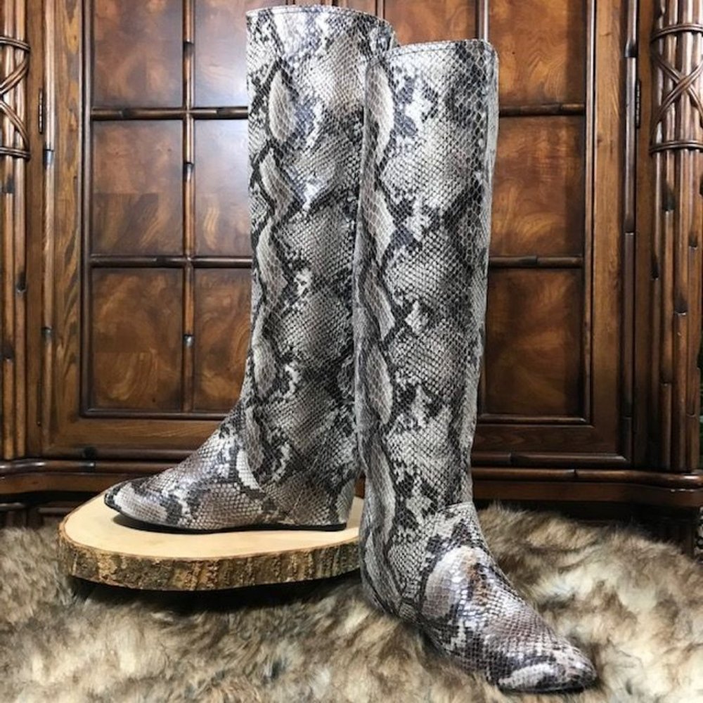 Colin Stuart Textured Faux Leather Snake Hidden Wedge Over the Knee Boot